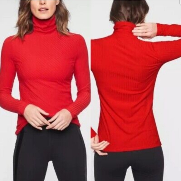 Athleta Essence Ribbed Red Lightweight Turtleneck Long Sleeve Shirt Size 2XS - Picture 2 of 7